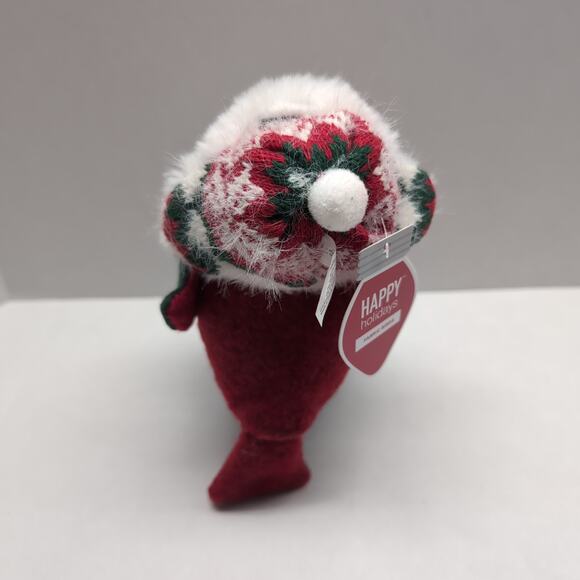 Walgreens Christmas Fabric Bird Tabletop Decor Red Fur Hat Happy Holidays - Picture 5 of 9